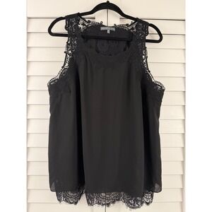 Brixon Ivy Tank Top Women XL Black Lace Trim Sleeveless Chiffon Blouse